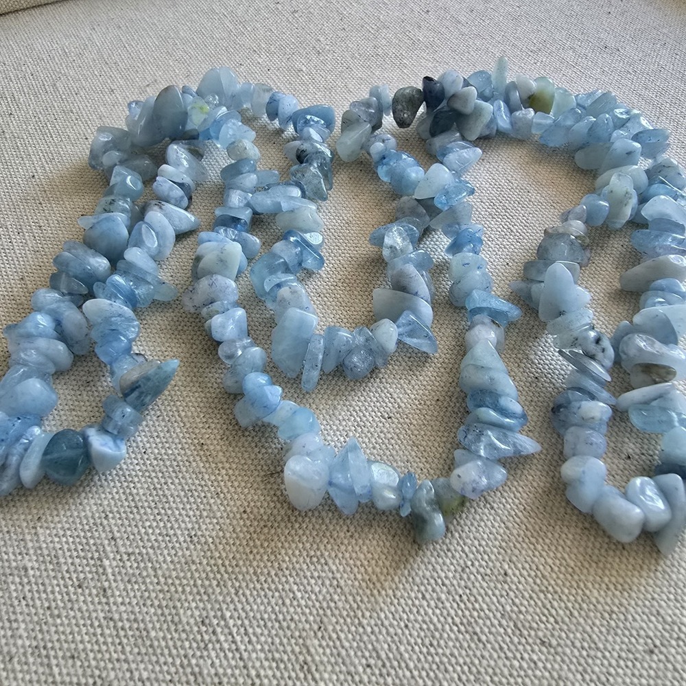 36" Aquamarine Chip Bead Necklace – Natural Blue Gemstone Strand - Picture 6 of 10